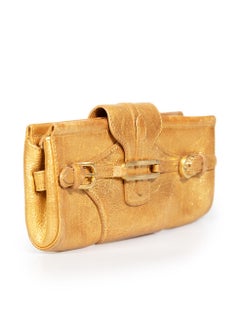 Jimmy Choo Gold Metallic Leather Buckle Clutch