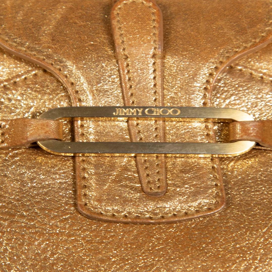 Jimmy Choo Gold Metallic Leder-Clutch mit Schnalle 1