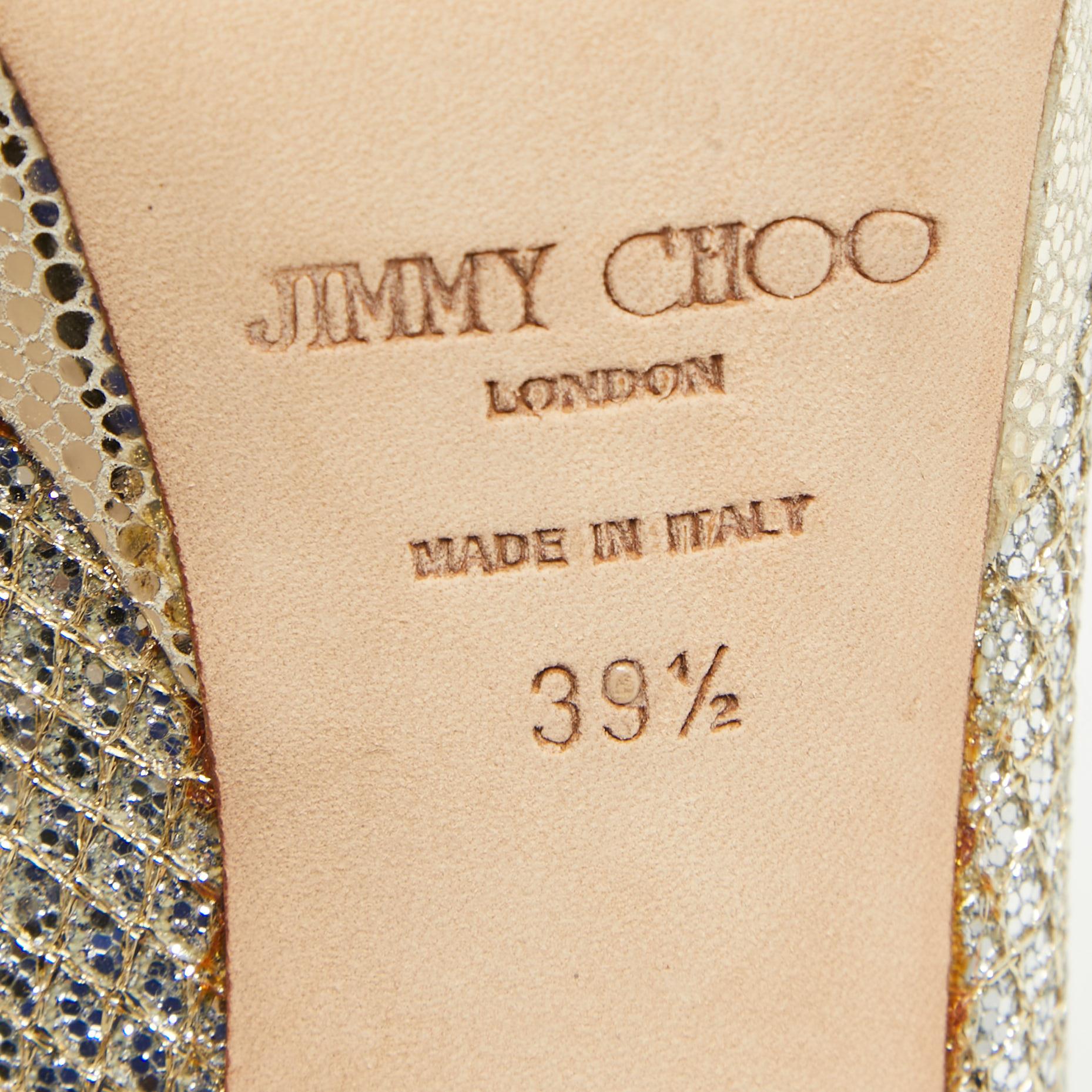 Women's Jimmy Choo Gold Metallic Leather Luna Open Toe Pumps Size 39.5 For Sale