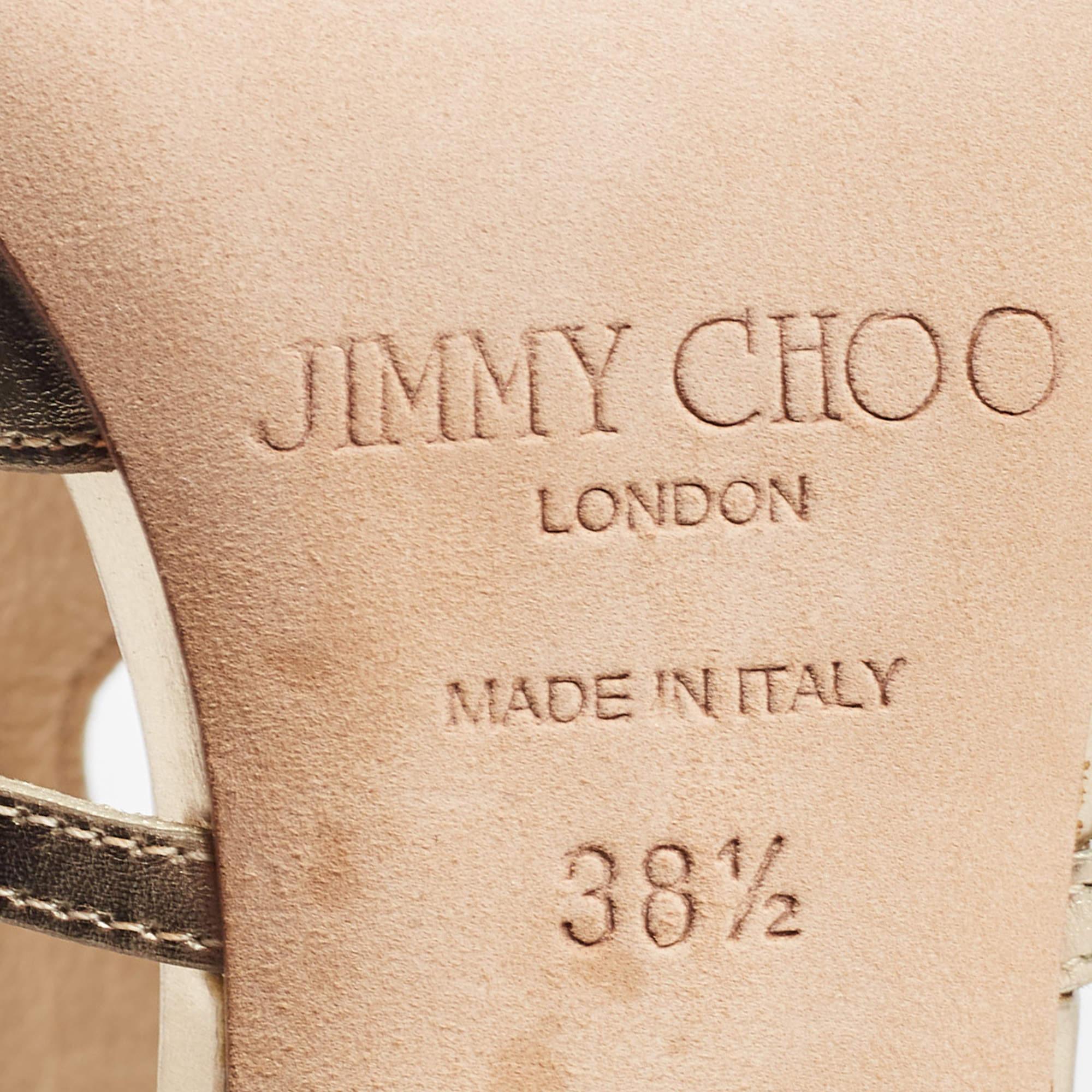Jimmy Choo Gold Metallic Leather Ren Cut Out Peep Toe Sandals Size 38.5 2