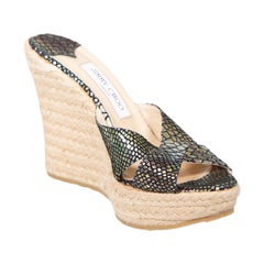 Jimmy Choo Gold Metallic Snakeskin Print Wedges Size IT 39