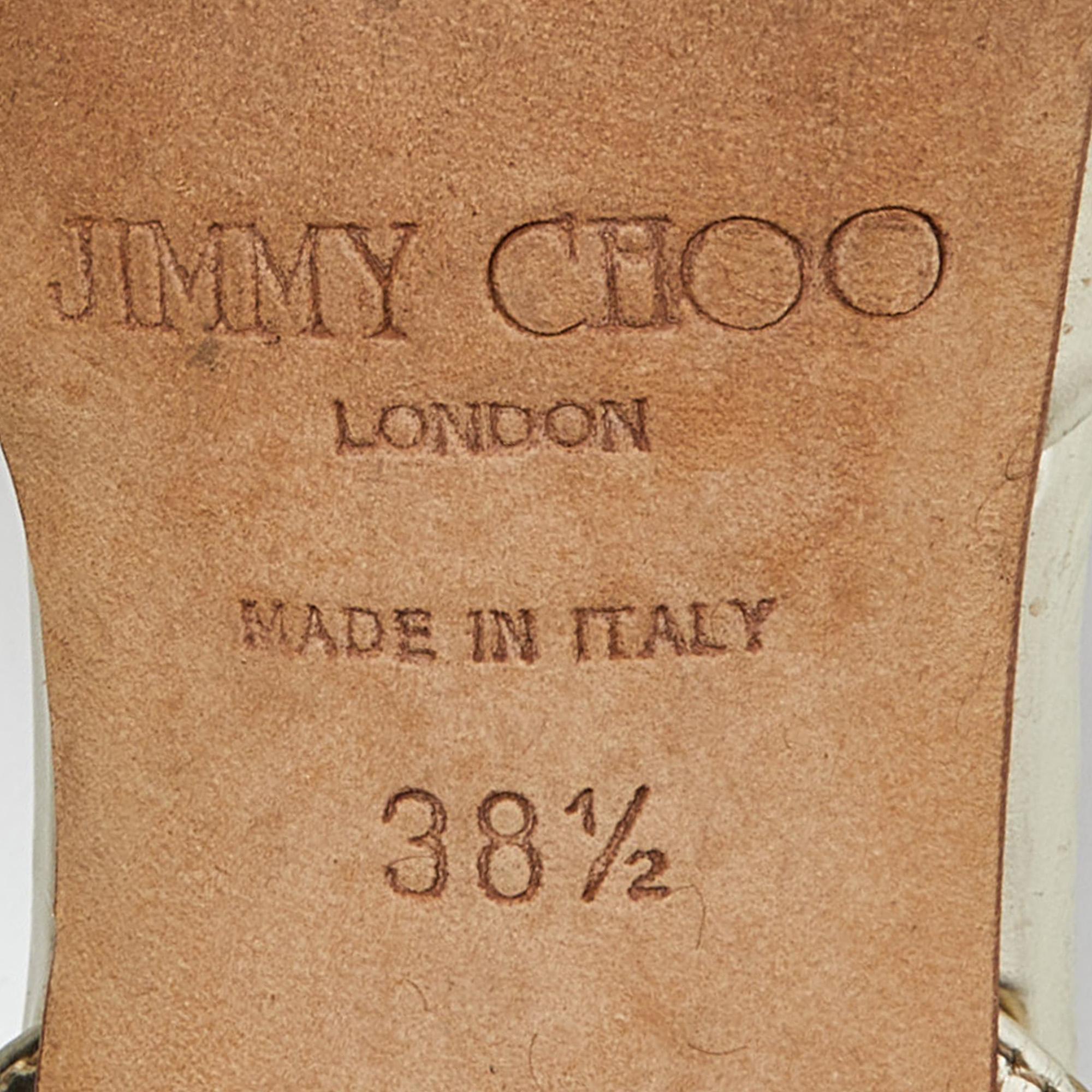 Jimmy Choo Goldfarbene spitz zulaufende Slingback-Sandalen aus Leder mit Spiegeln Größe 38,5 im Angebot 3