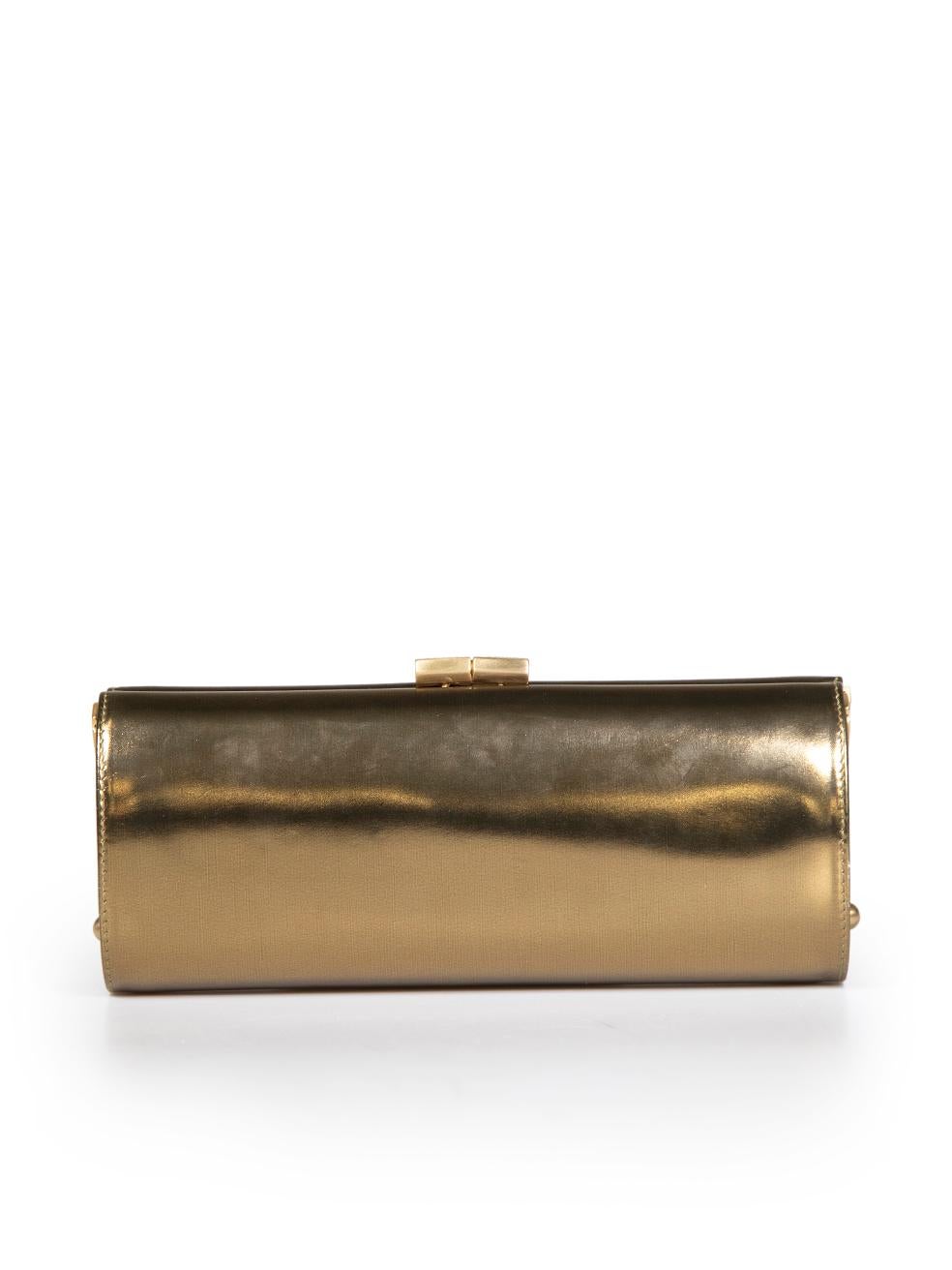 Jimmy Choo Gold Patent Leather Clasp Clutch In Excellent Condition For Sale In London, GB