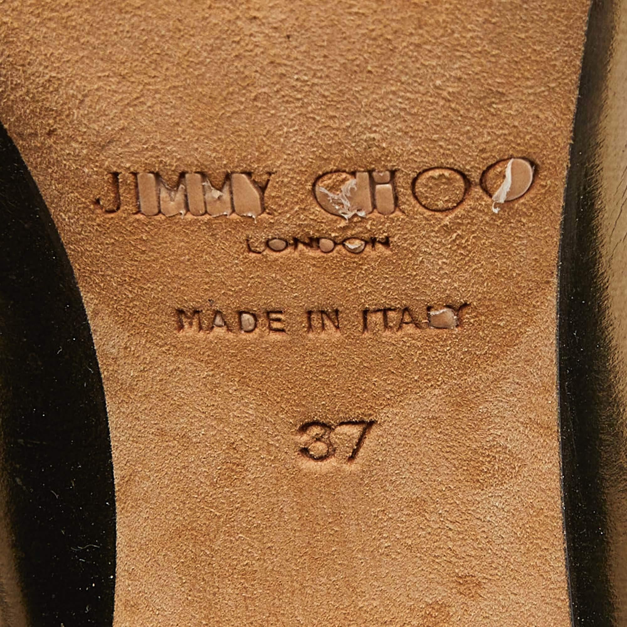 Jimmy Choo Gold Patent Leather Gilbert Pumps Size 37 For Sale 2