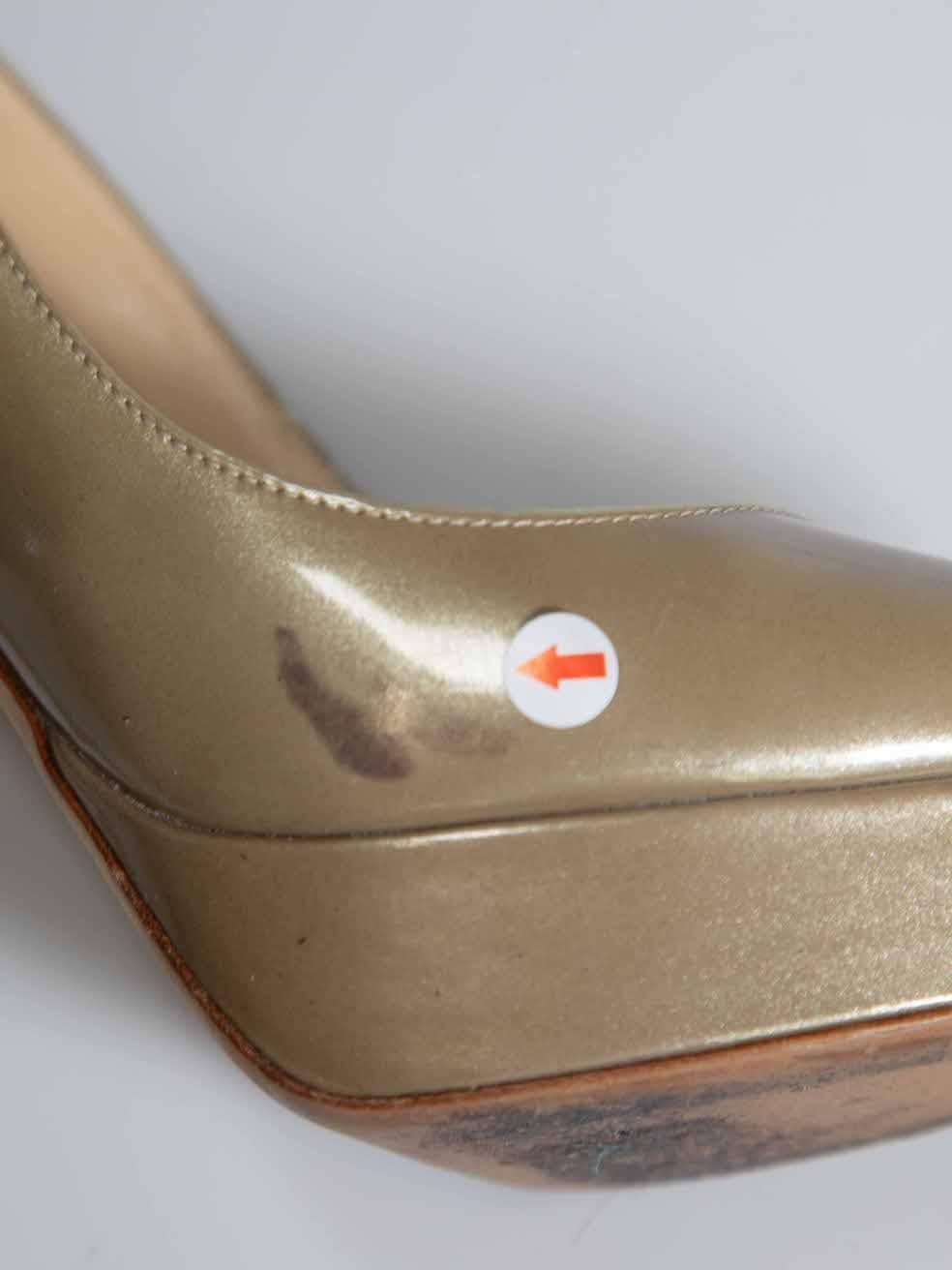 Jimmy Choo Gold Patent Leather High Platform Pumps Size IT 36 For Sale 1