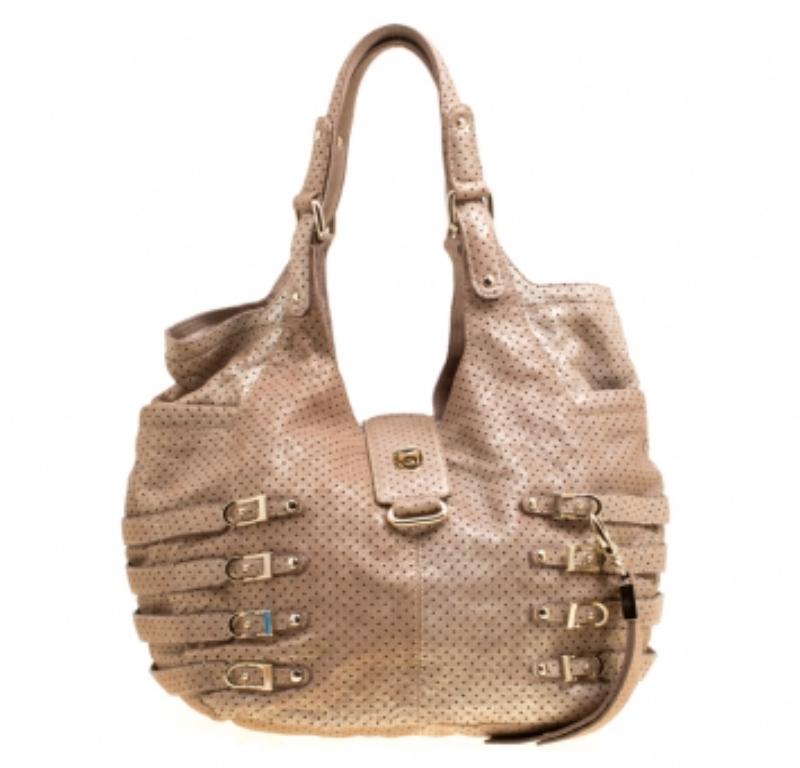 Jimmy Choo Bolso de hombro con hebilla Bardia de piel perforada dorada en venta 6