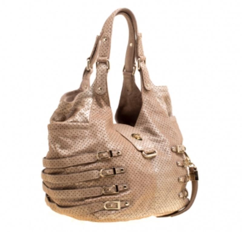 Jimmy Choo Bolso de hombro con hebilla Bardia de piel perforada dorada en venta 4