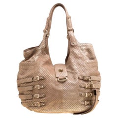 Jimmy Choo Gold Perforated Leather Bardia Buckle Shoulder Bag
