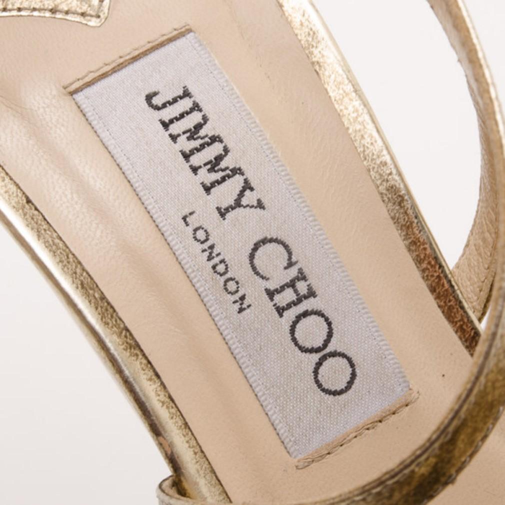 Jimmy Choo Gold Platform Sandals Size 37.5 In Good Condition In Dubai, Al Qouz 2