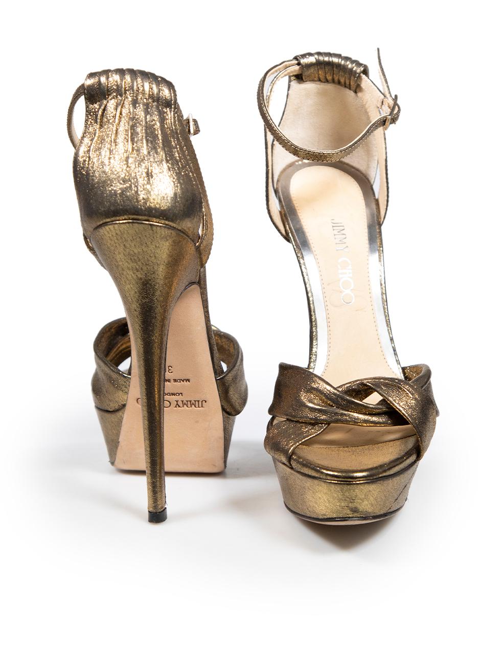 Jimmy Choo Gold Platform Sandals Size IT 36 In Good Condition For Sale In London, GB