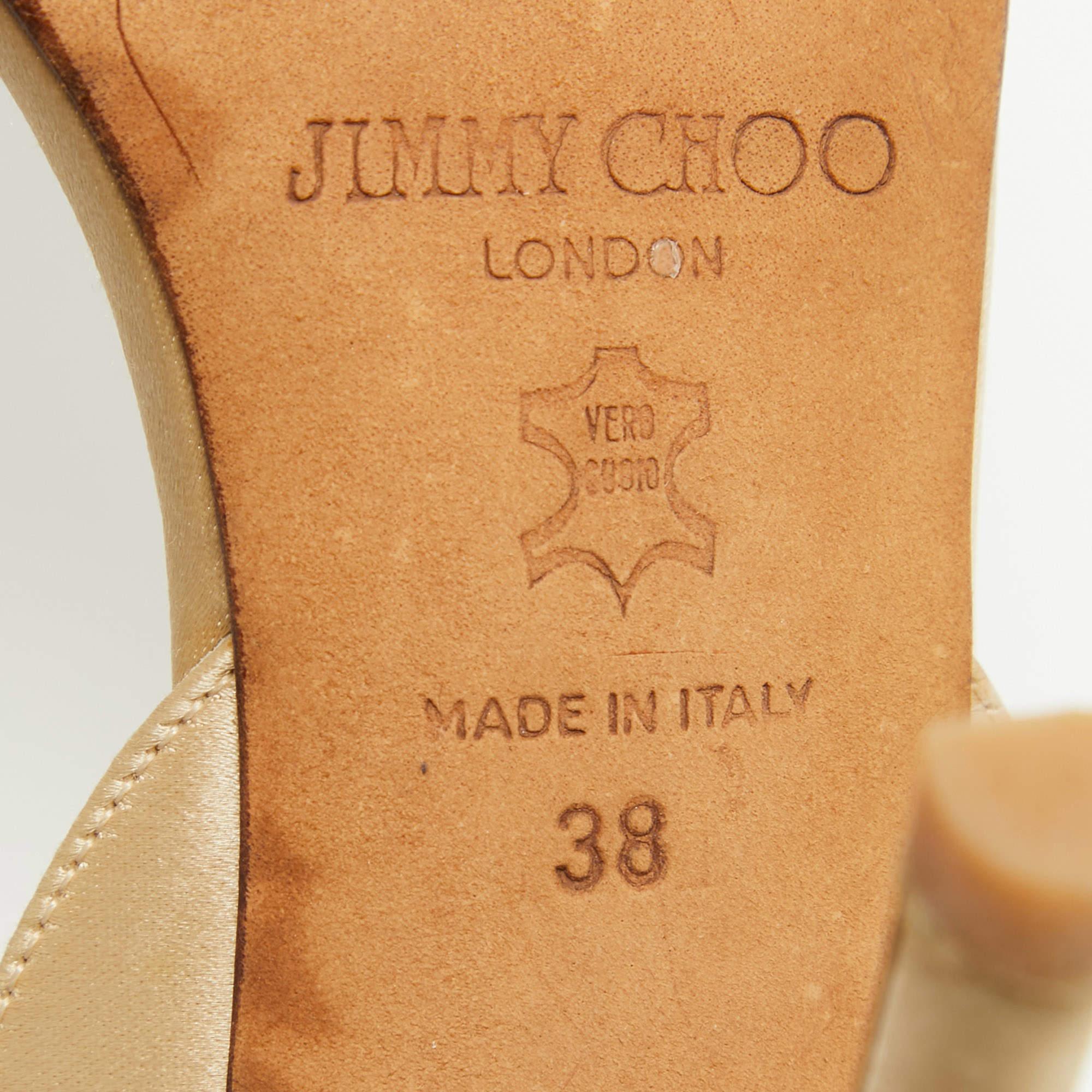 Jimmy Choo Gold Satin Crystal Embellished Ankle Strap Sandals Size 38 4
