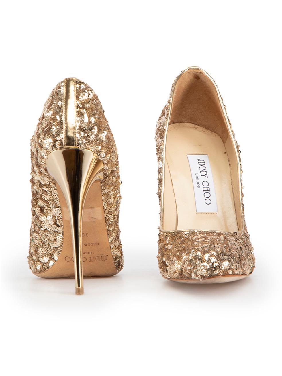 Jimmy Choo Gold Sequin Victoria Pumps Size IT 36 In Good Condition In London, GB