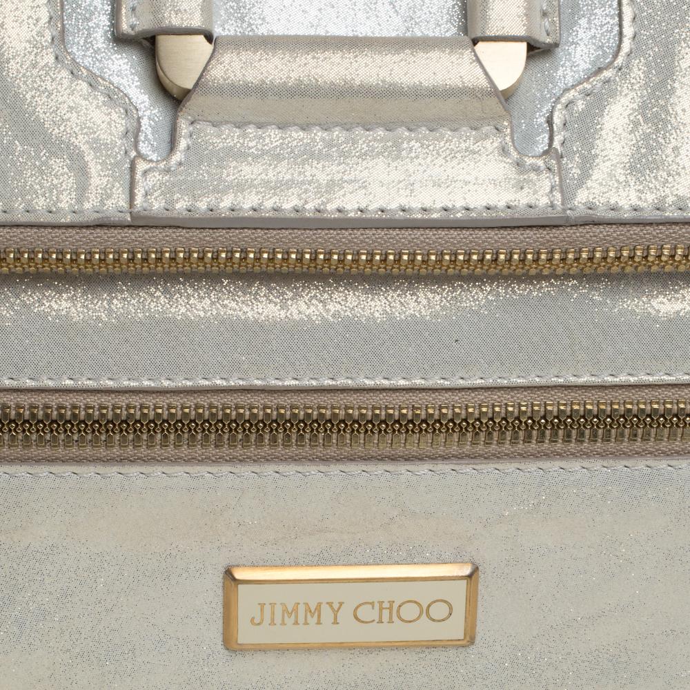 Gray Jimmy Choo Gold Shimmer Leather Mave Foldover Clutch
