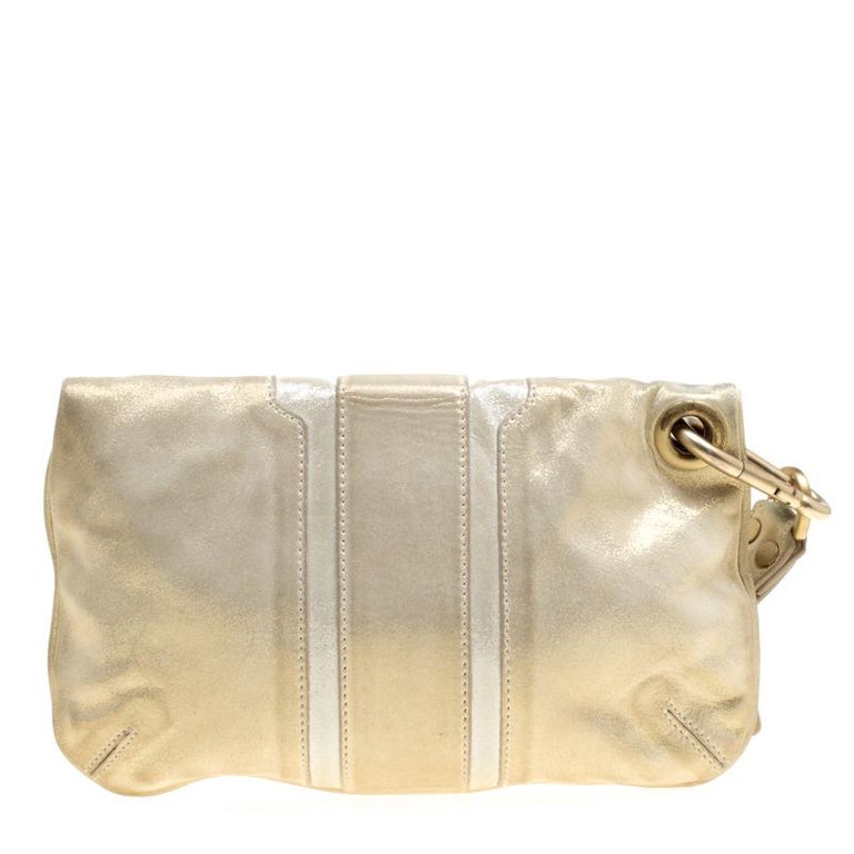 Jimmy Choo Gold Shimmering Leather Mave Foldover Clutch For Sale at 1stDibs