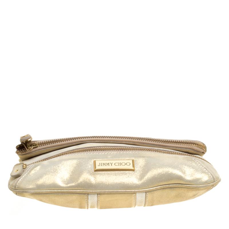 Jimmy Choo Gold Shimmering Leather Mave Foldover Clutch 2