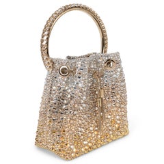JIMMY CHOO gold & silver BON BON CRYSTAL SATIN Bucket Bag