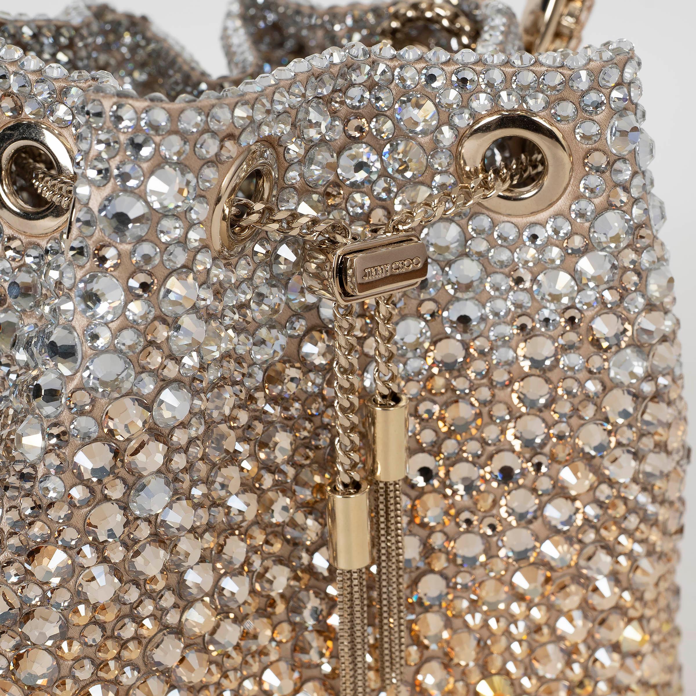 Borsa a secchiello BON BON CRYSTAL SATIN oro e argento di Jimmy Choo in vendita 2