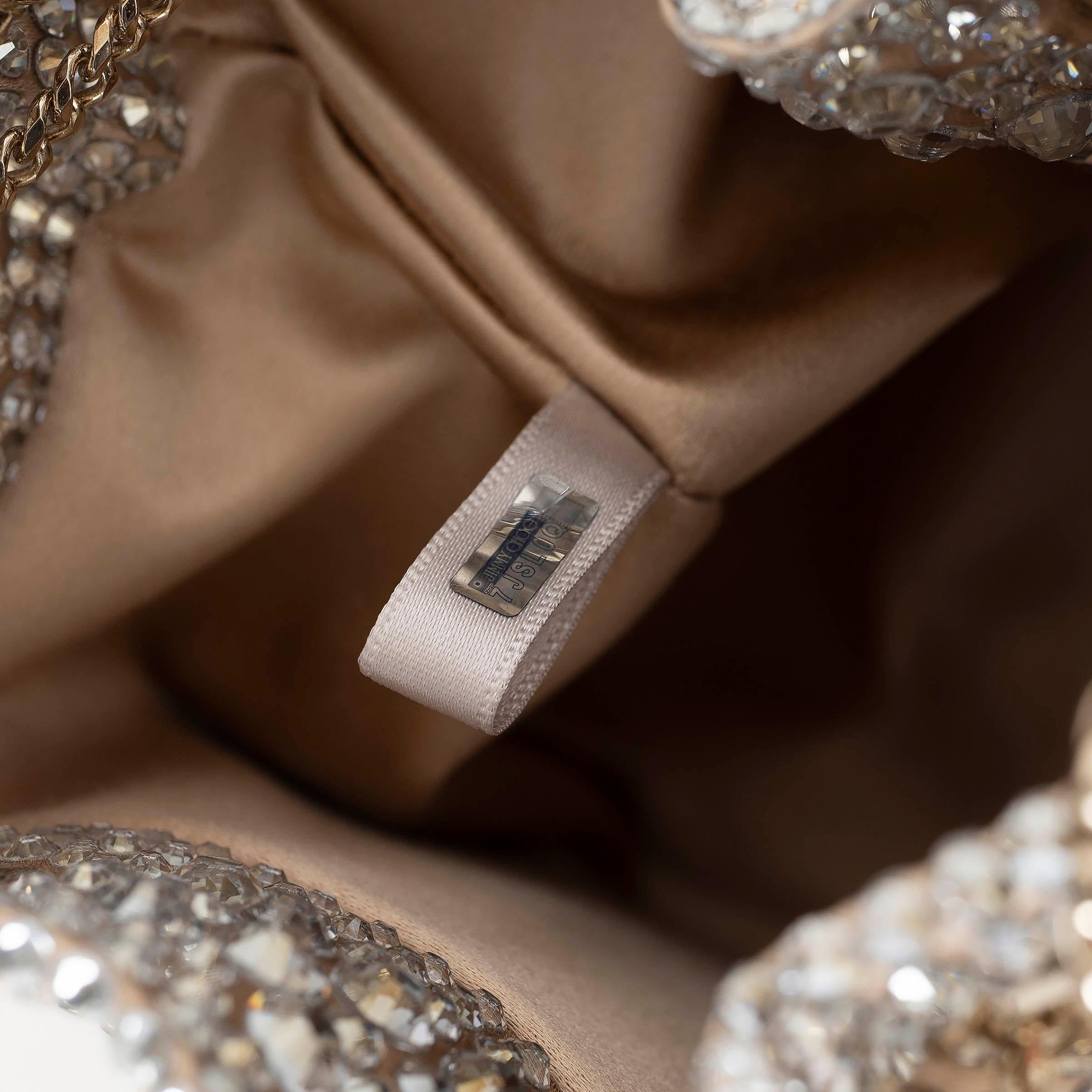 Borsa a secchiello BON BON CRYSTAL SATIN oro e argento di Jimmy Choo in vendita 4