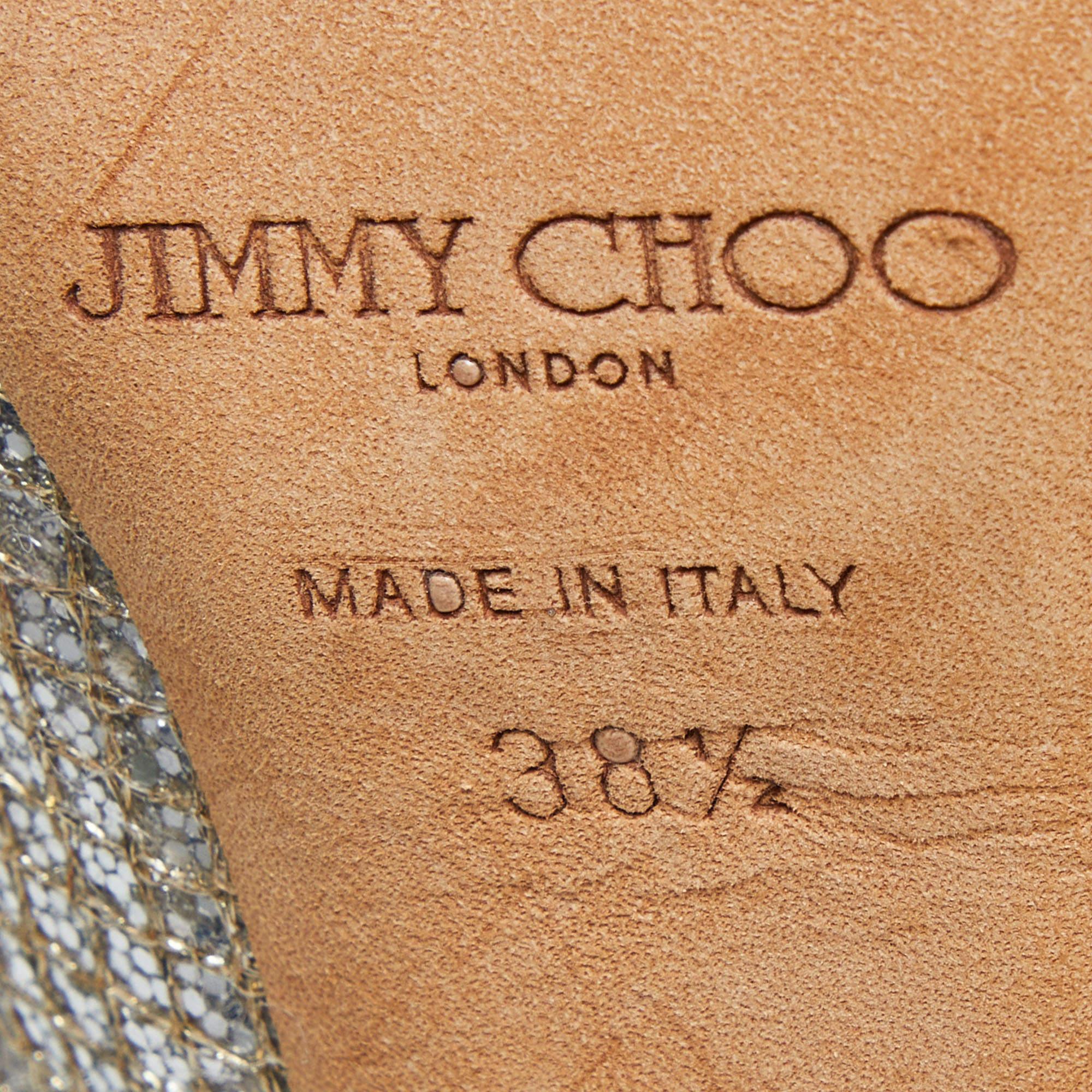 Jimmy Choo Gold/Silver Glitter and Leather Luna Peep Toe Pumps Size 38.5 For Sale 3