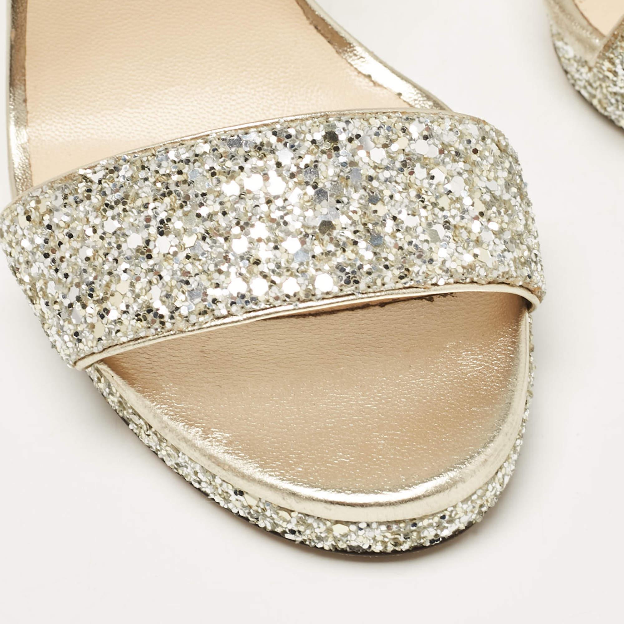 Jimmy Choo Gold/Silver Glitter and Leather Misty Ankle Strap Sandals Size 36 For Sale 3
