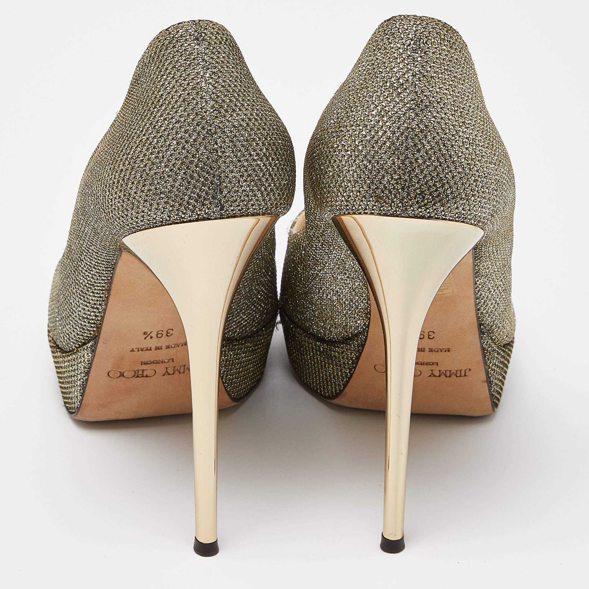 Women's Jimmy Choo Gold/Silver Glitter Fabric Dahlia Platform Pumps Size 39.5 For Sale