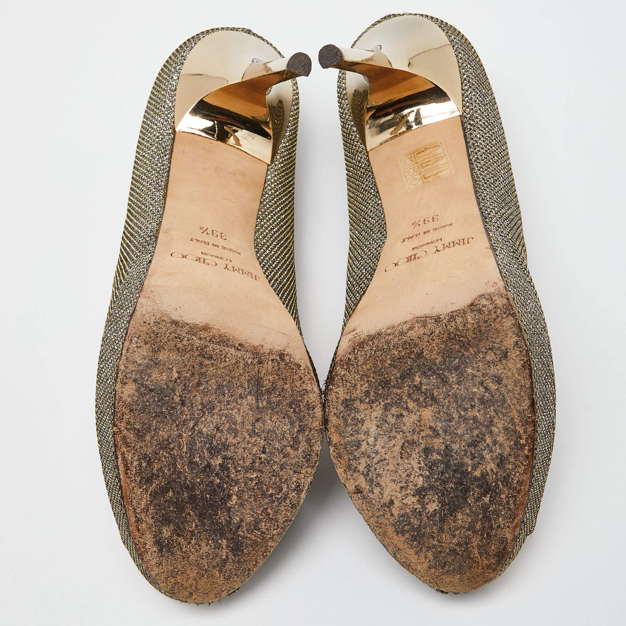 Jimmy Choo Gold/Silver Glitter Fabric Dahlia Platform Pumps Size 39.5 For Sale 1