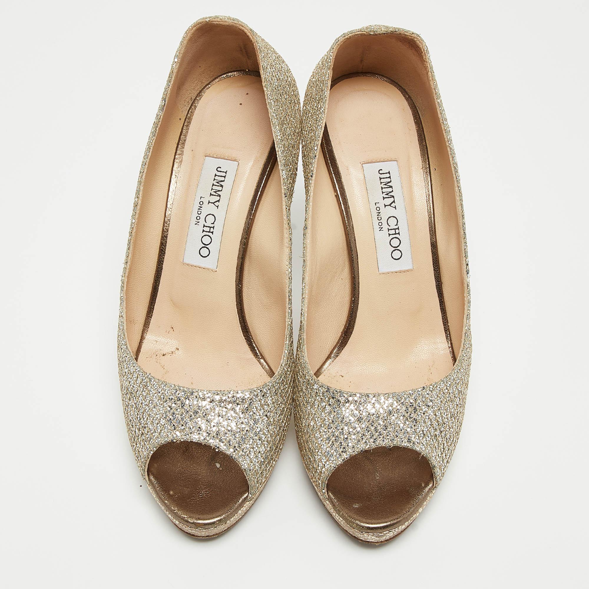 Beige Jimmy Choo Gold/Silver Glitter Fabric Luna Pumps Size 38.5 For Sale