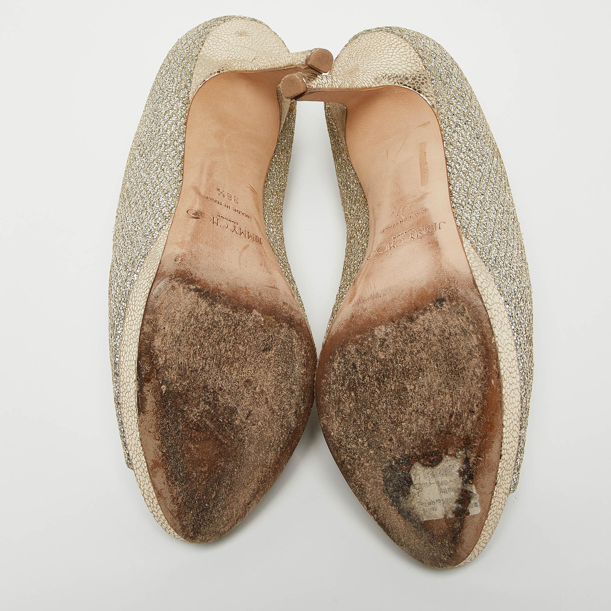 Jimmy Choo Gold/Silver Glitter Fabric Luna Pumps Size 38.5 For Sale 1