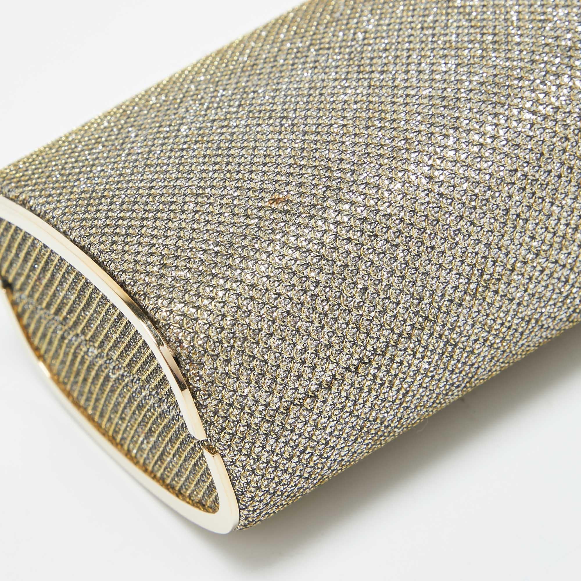 Jimmy Choo Gold/Silver Glitter Lurex Fabric Twill Tube Clutch 2