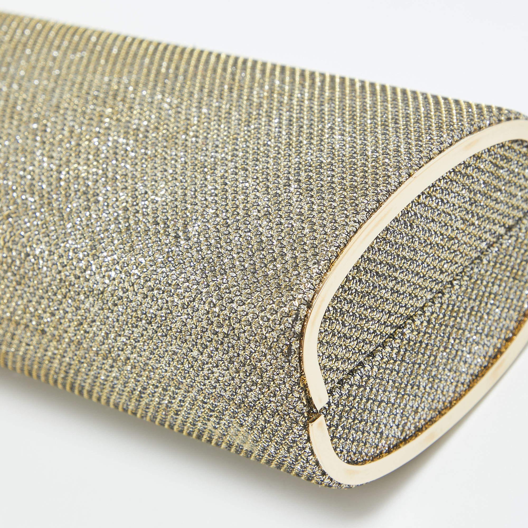 Jimmy Choo Gold/Silver Glitter Lurex Fabric Twill Tube Clutch 3