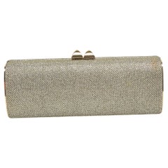 Jimmy Choo Gold/Silver Glitter Lurex Fabric Twill Tube Clutch