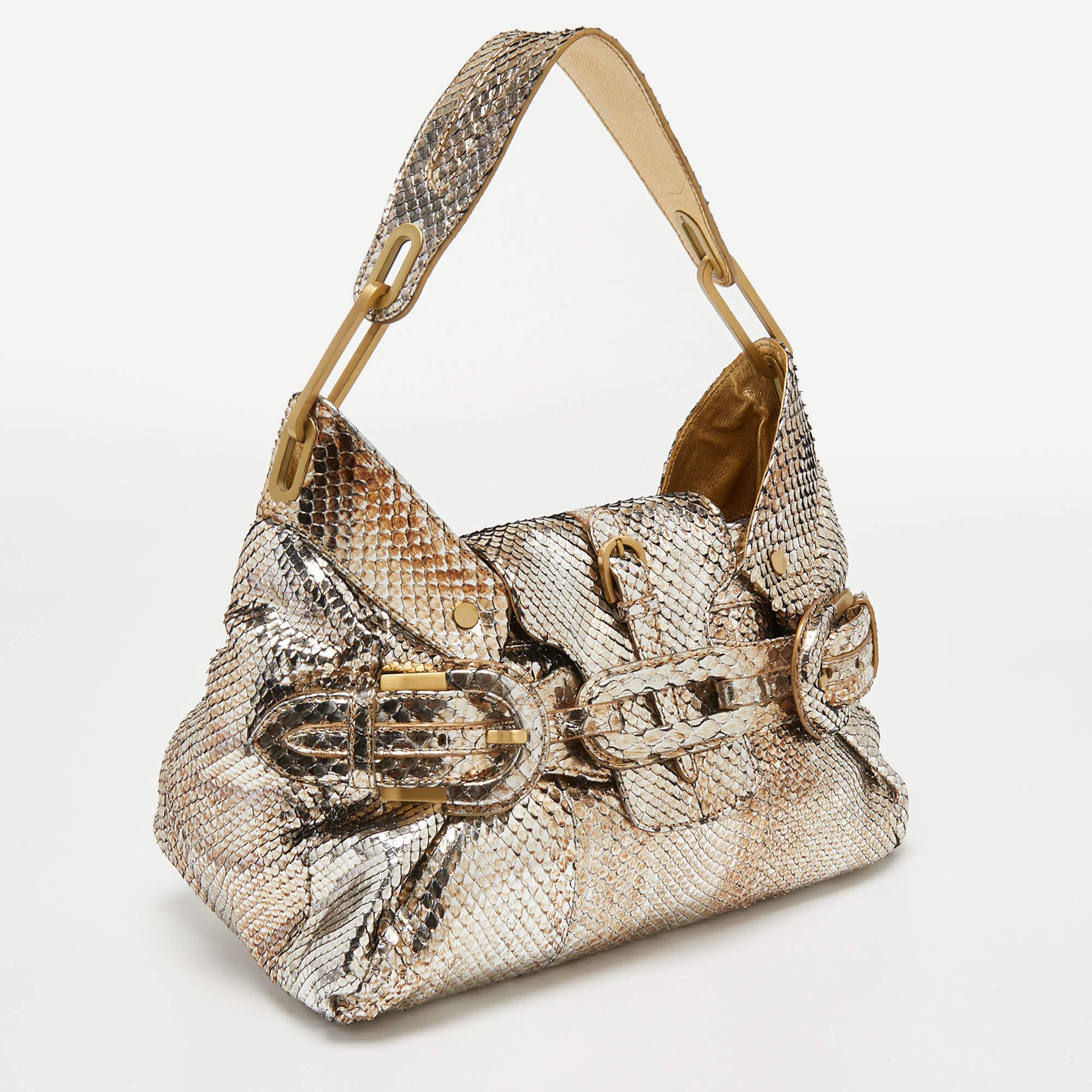 Jimmy Choo Gold/Silver Snakeskin Small Tulita Shoulder Bag For Sale 6