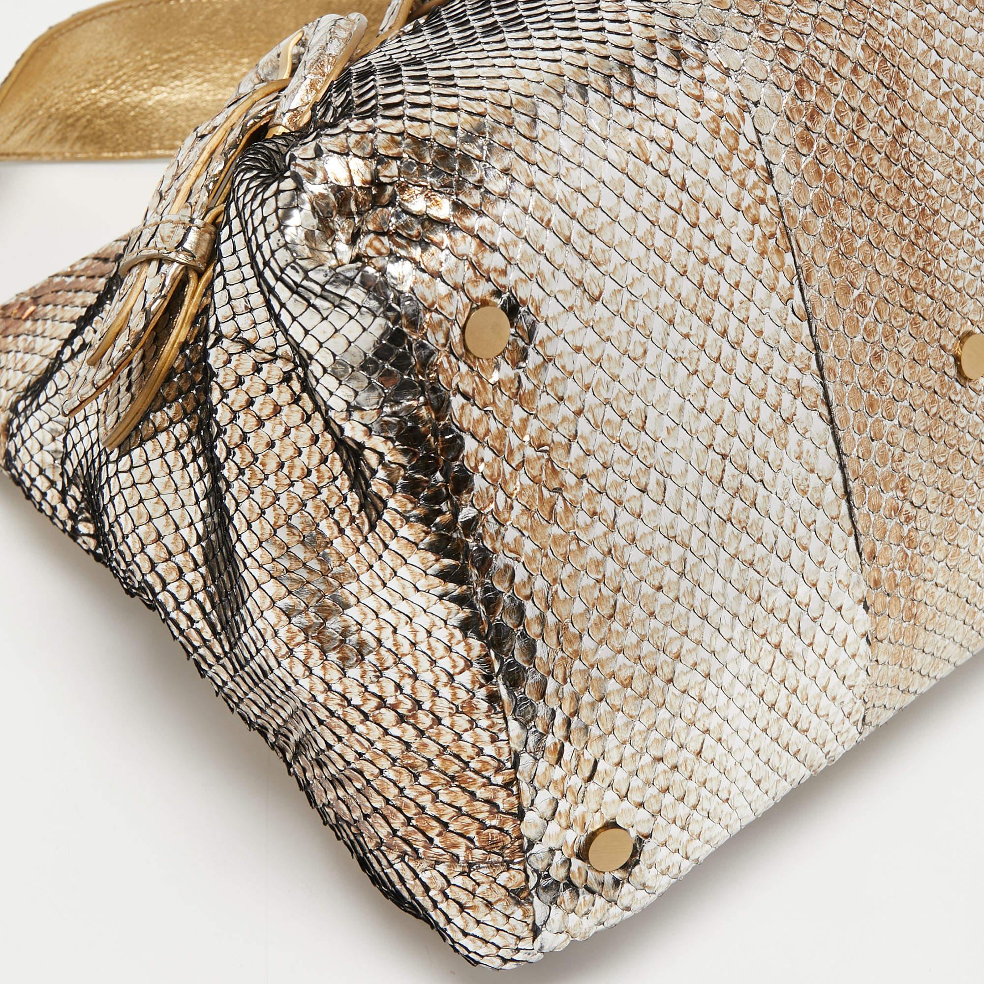 Jimmy Choo Gold/Silver Snakeskin Small Tulita Shoulder Bag For Sale 11
