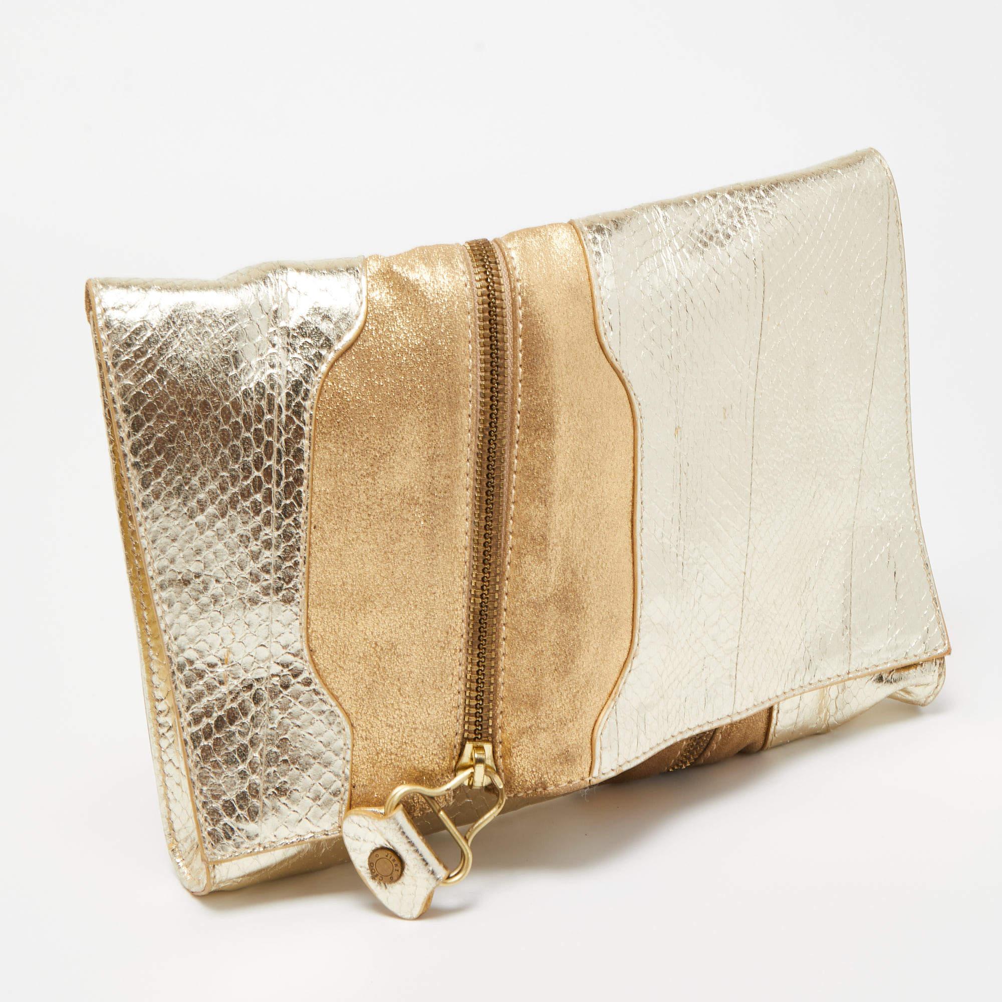 Jimmy Choo Gold Snakeskin and Laminated Suede Martha Clutch 6