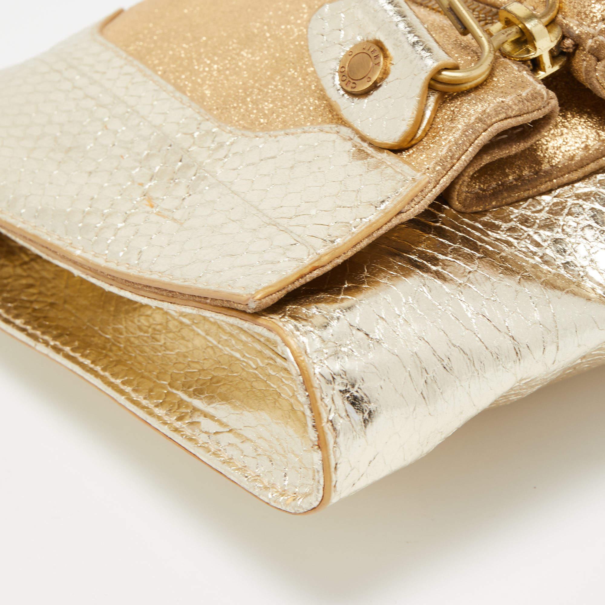 Jimmy Choo Gold Snakeskin and Laminated Suede Martha Clutch 1