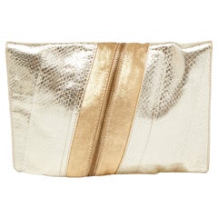 Jimmy Choo Gold Snakeskin and Laminated Suede Martha Clutch