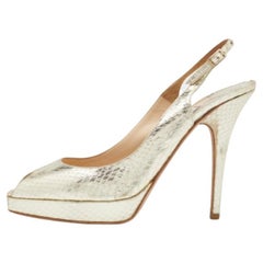 Jimmy Choo Gold Schlangenhaut geprägte Leder Plateau Slingback Sandalen Größe 39