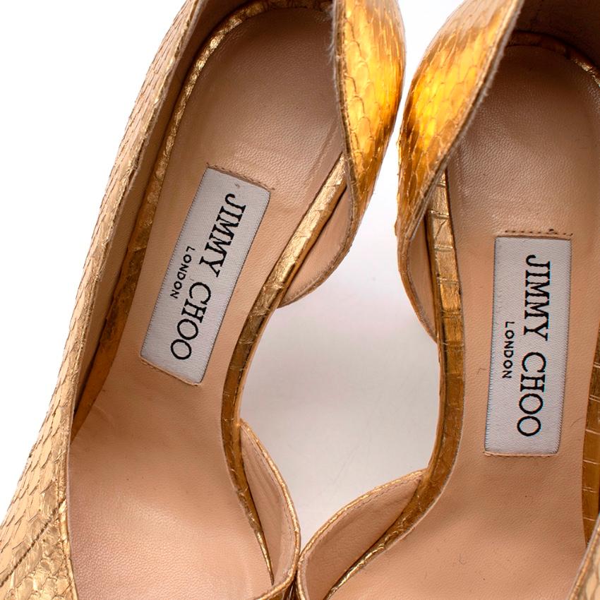 Jimmy Choo Gold Snakeskin Sandria 100 Embellished Metallic Pumps - Size 37 1