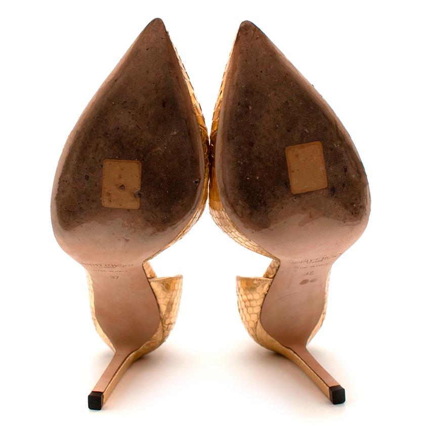 Jimmy Choo Gold Snakeskin Sandria 100 Embellished Metallic Pumps - Size 37 2