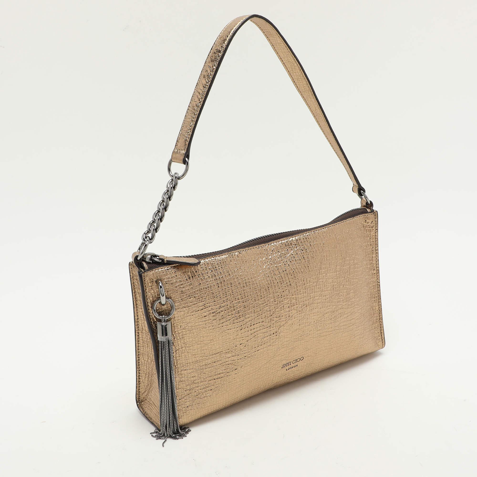 Jimmy Choo Gold Textured Leather Callie Shoulder Bag In Good Condition In Dubai, Al Qouz 2
