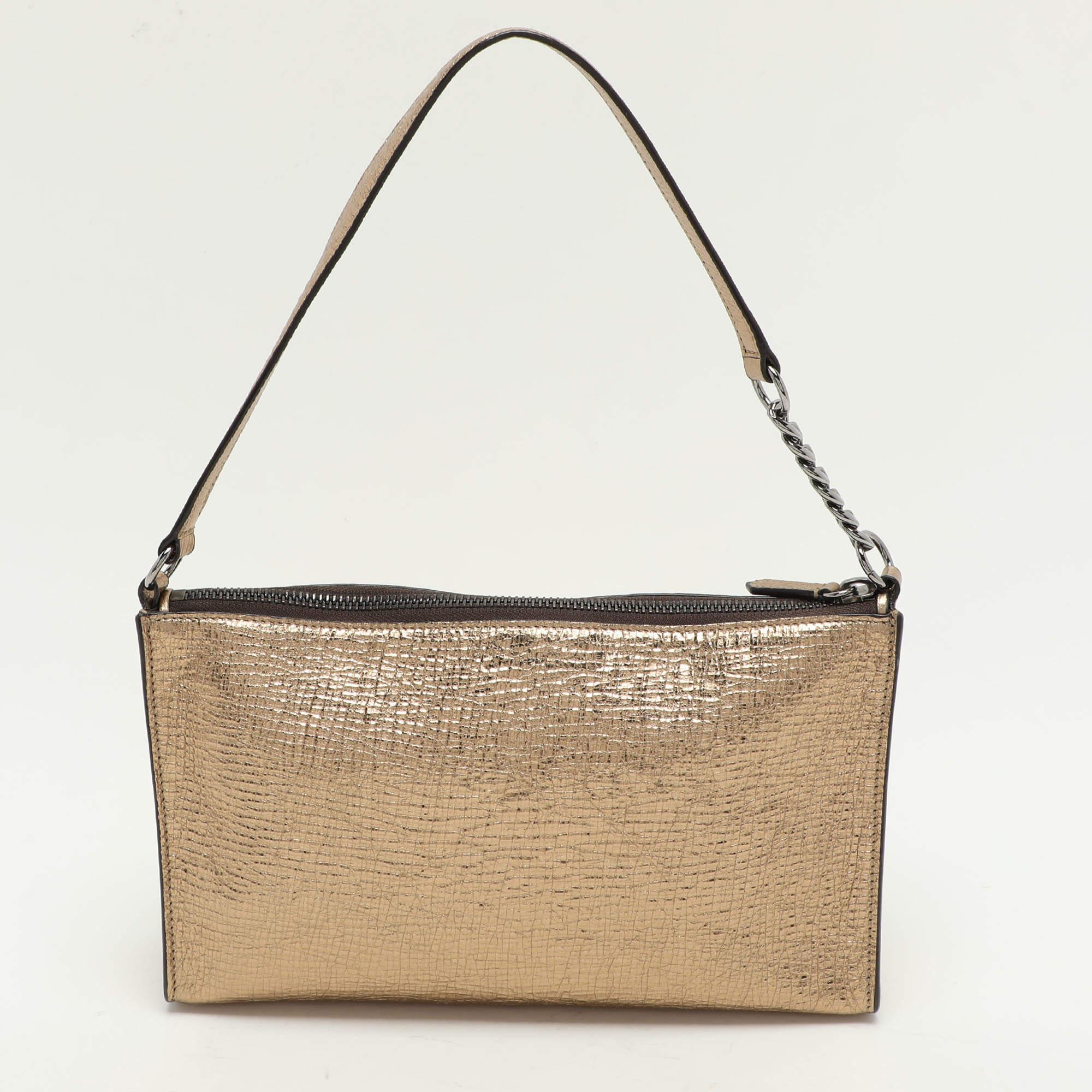 Women's Jimmy Choo Gold Textured Leather Callie Shoulder Bag