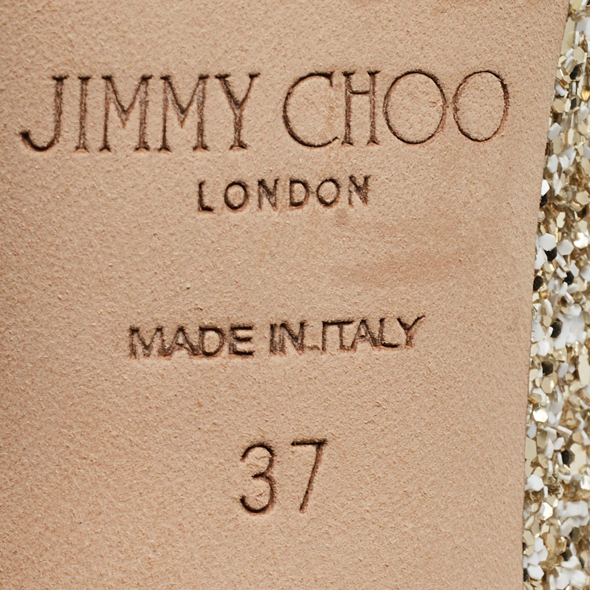 Jimmy Choo Gold/White Coarse Glitter Love Pumps Size 37 In Good Condition For Sale In Dubai, Al Qouz 2