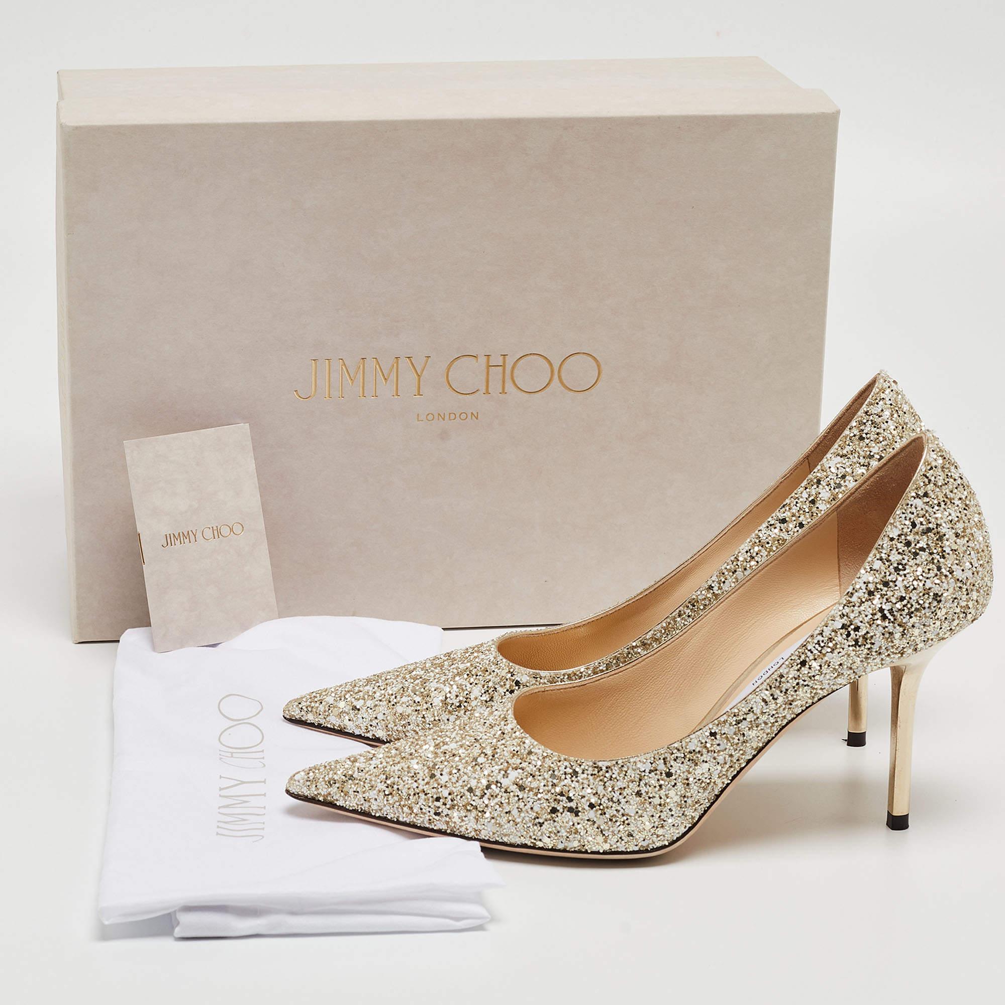 Jimmy Choo Gold/White Coarse Glitter Love Pumps Size 37 For Sale 5