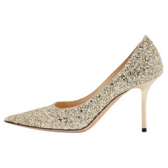 Jimmy Choo Gold/White Coarse Glitter Love Pumps Size 37