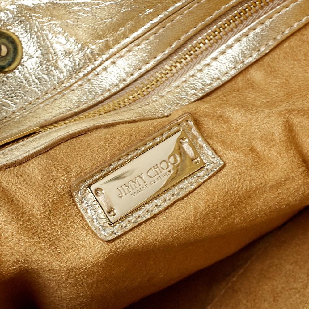 Jimmy Choo Gold Woven Leather Chandra Clutch In Good Condition In Dubai, Al Qouz 2