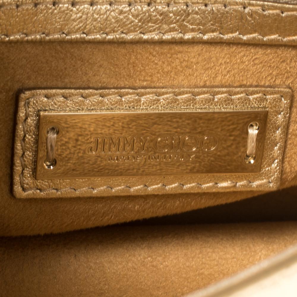 Bolso de hombro con solapa y candado de piel tejida dorada de Jimmy Choo 5