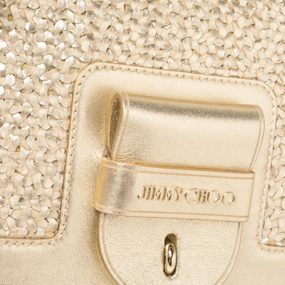 Jimmy Choo Gold Woven Leather Padlock Flap Shoulder Bag 6