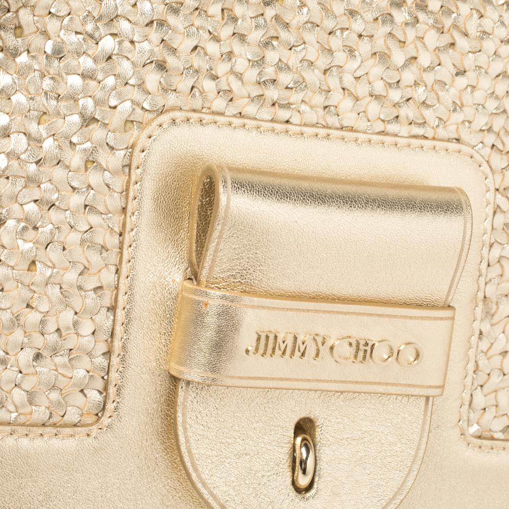 Bolso de hombro con solapa y candado de piel tejida dorada de Jimmy Choo 1