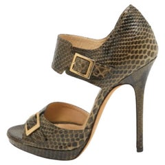 Jimmy Choo Bombas con hebilla de pitón verde/marrón Talla 36.5
