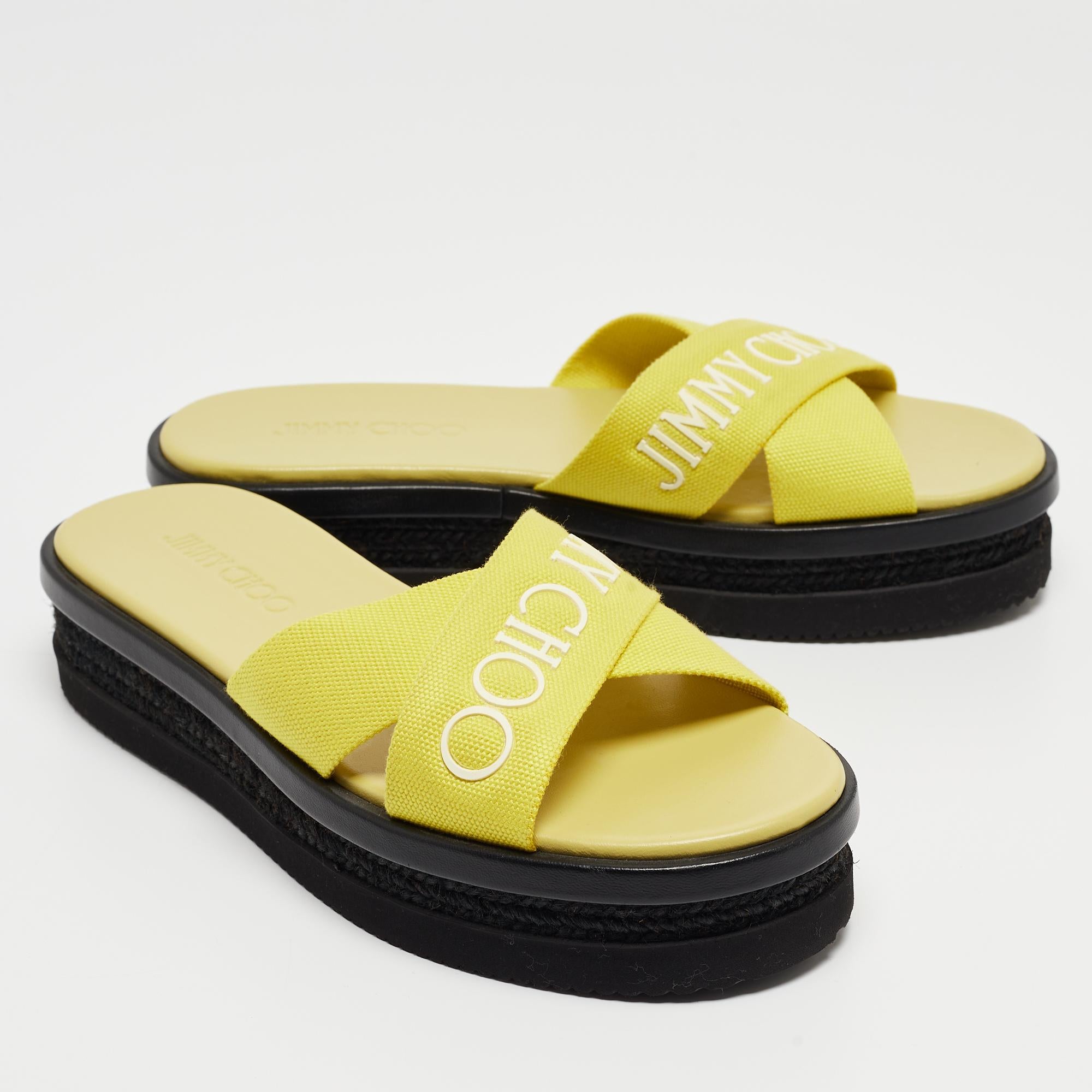 Jimmy Choo Green Canvas Logo Wedge Sandals Size 39 In New Condition In Dubai, Al Qouz 2